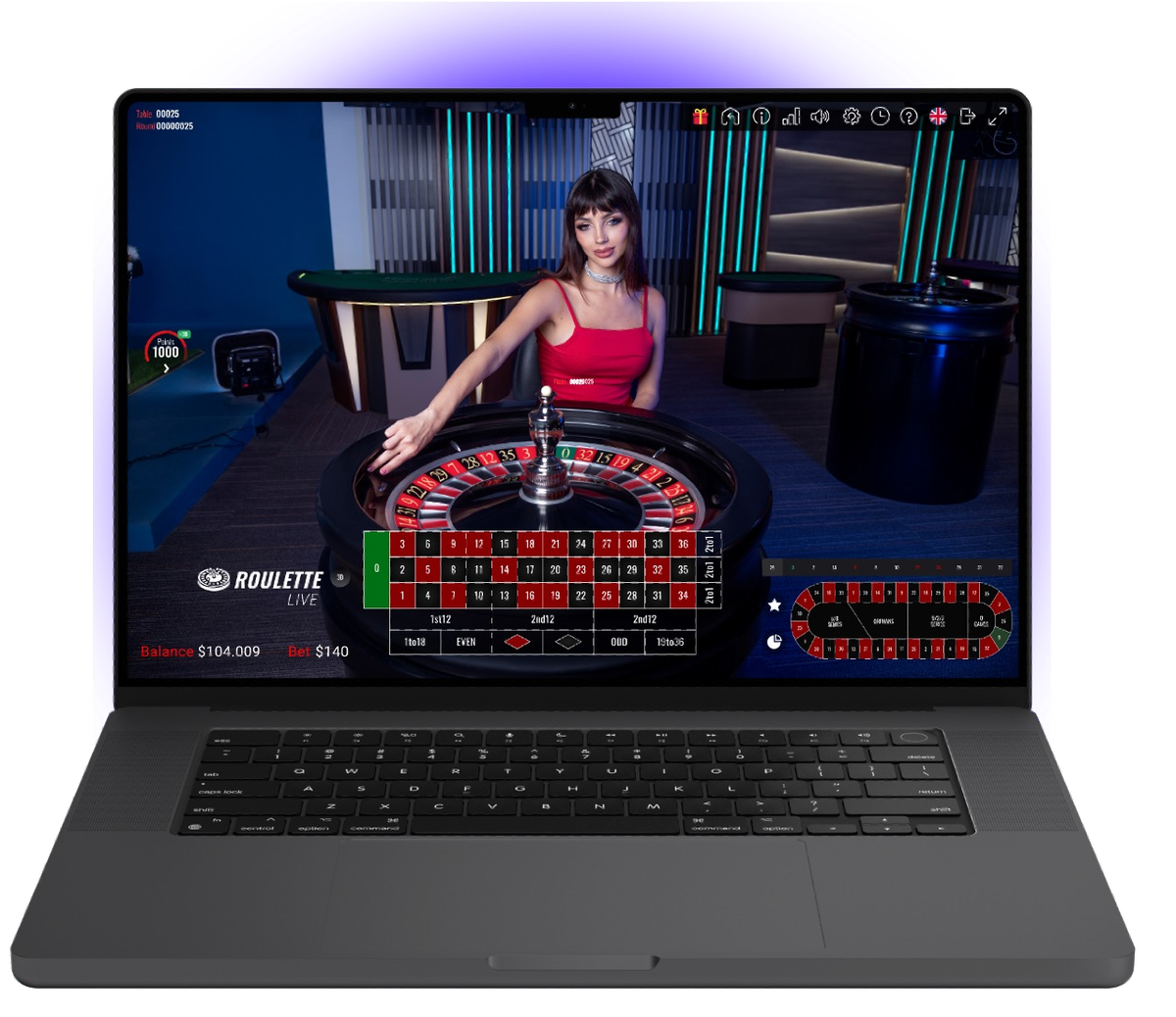 Live roulette tournament on a laptop