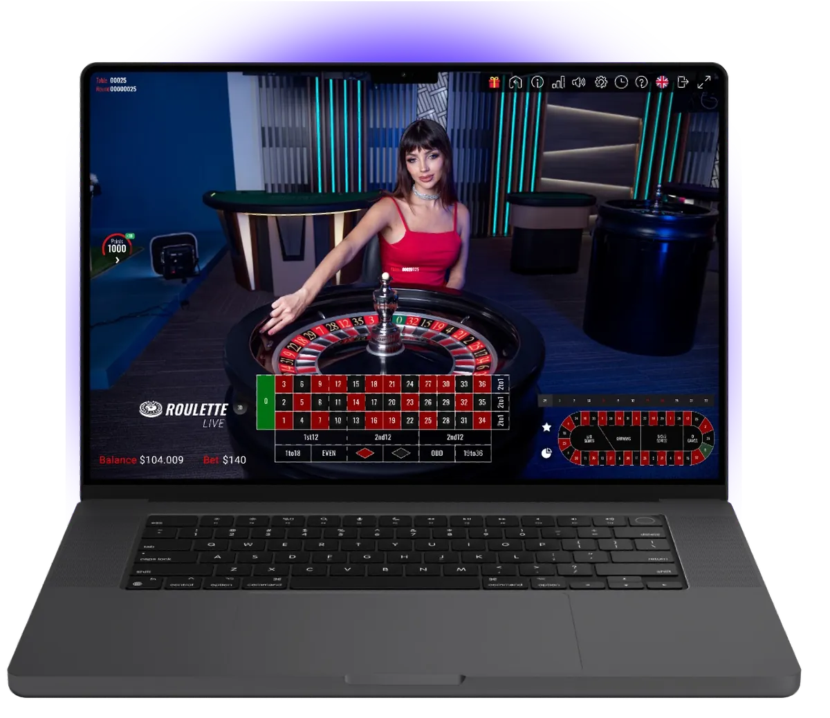 Live roulette tournament on a laptop